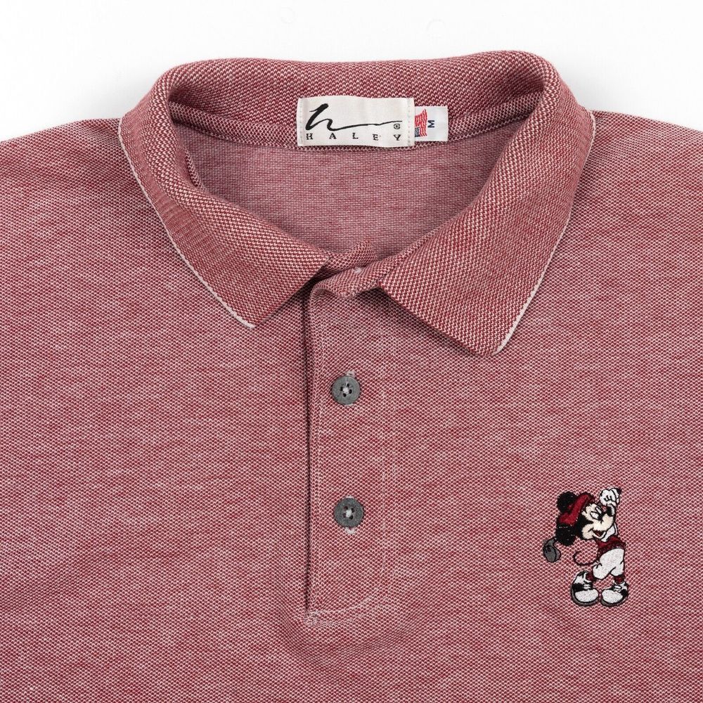 Walt Disney VTG Polo Men's Mickey Mouse Golfing Embroidered Preppy Red Medium